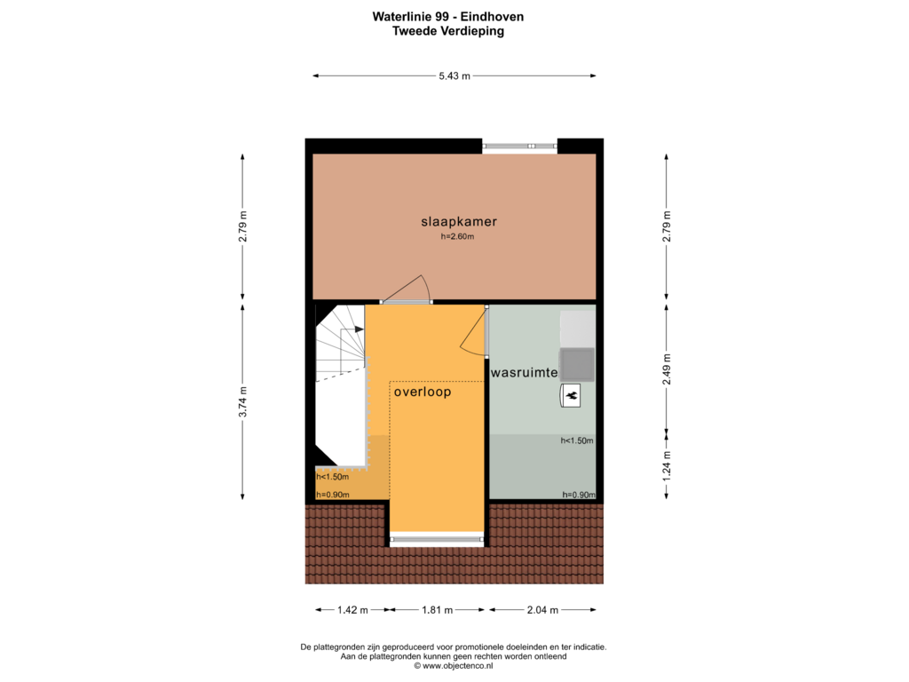 View floorplan of TWEEDE VERDIEPING of Waterlinie 99