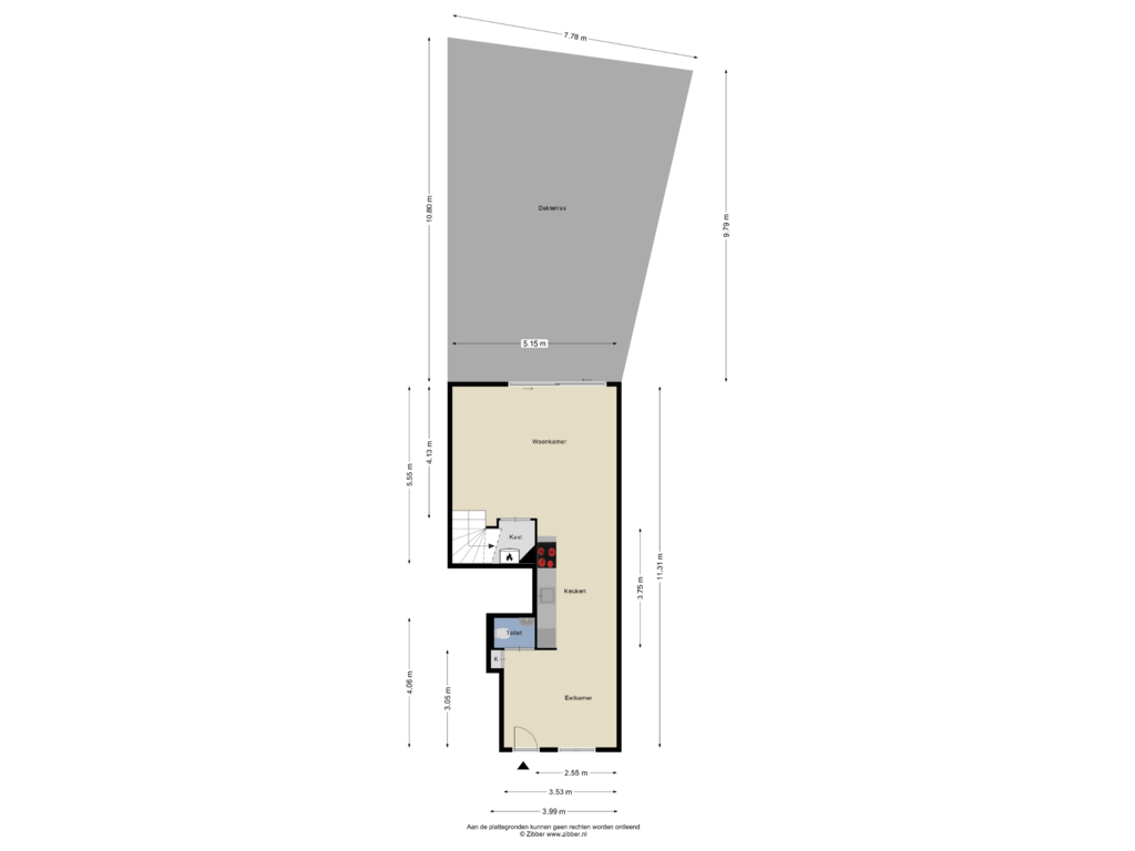 Bekijk plattegrond van Begane grond met terras van Julianastraat 15-A