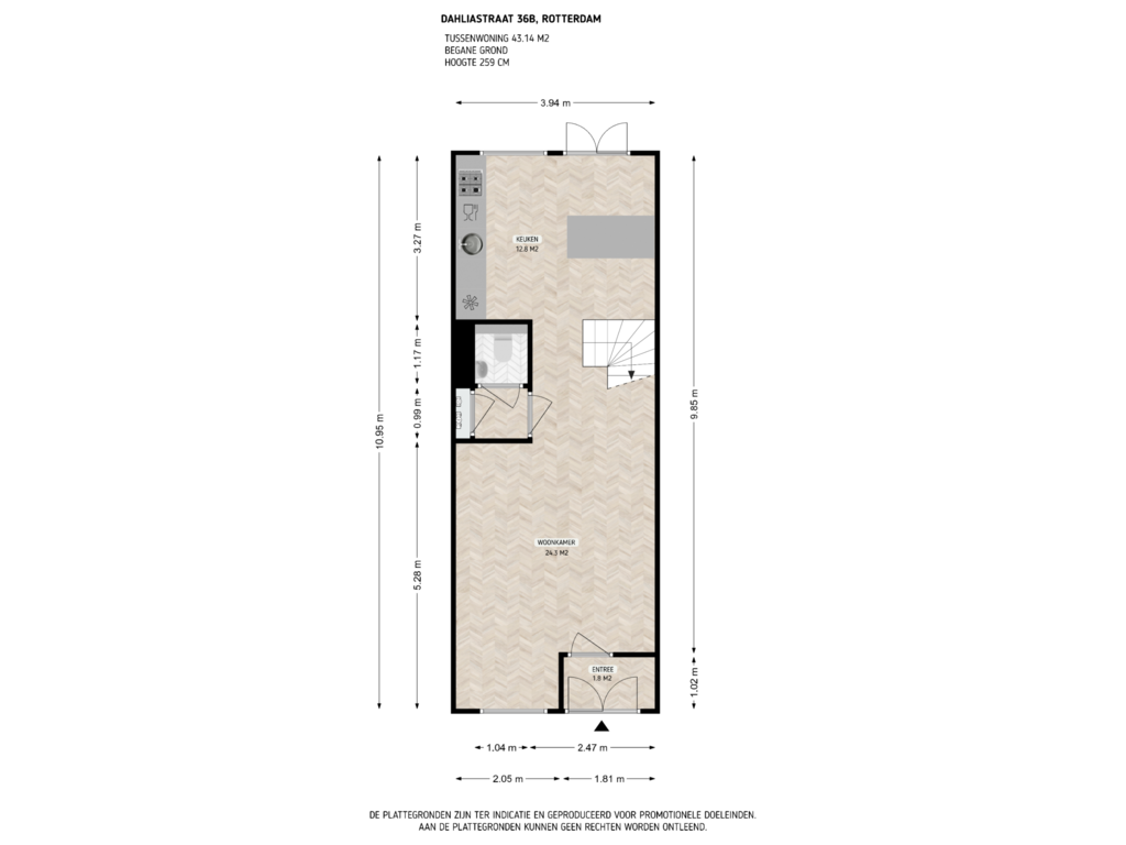 Bekijk plattegrond van Begane grond van Dahliastraat 36-B