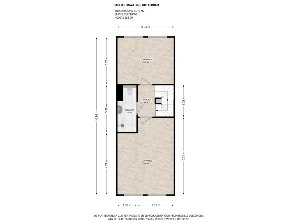 Bekijk plattegrond van 1e verdieping van Dahliastraat 36-B