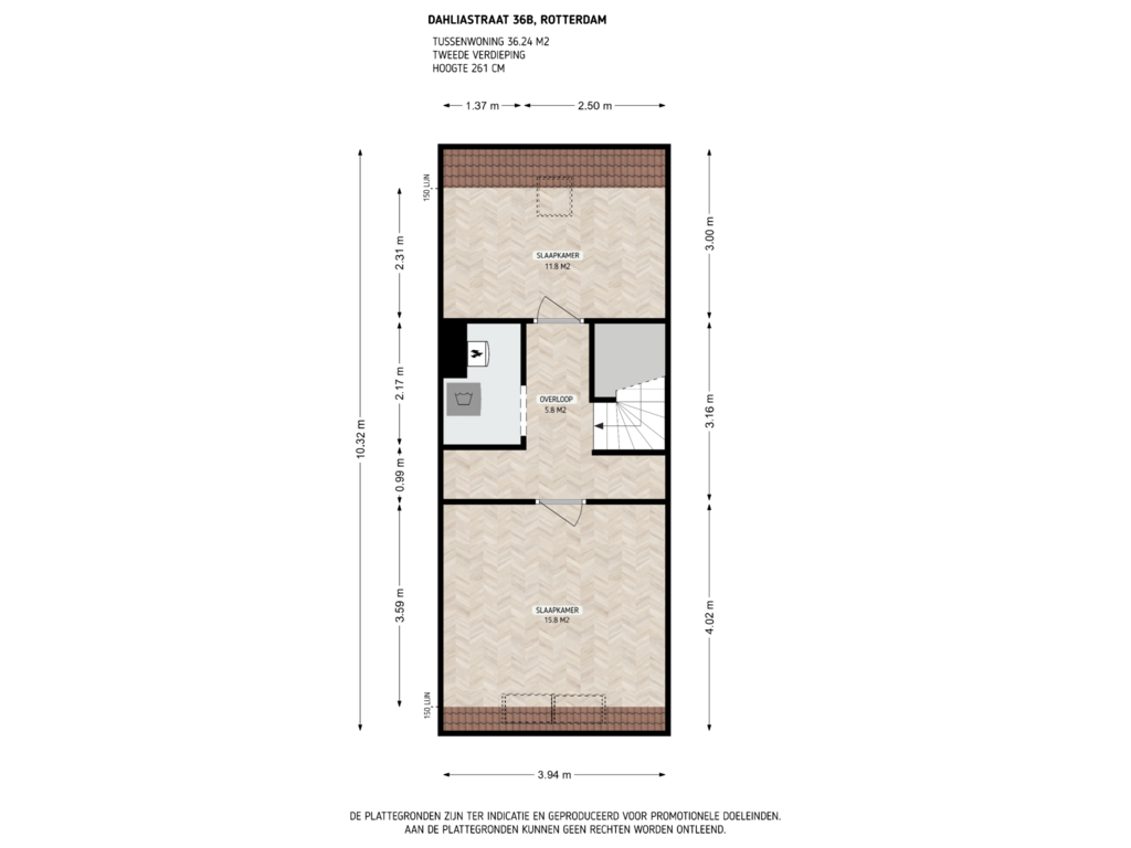 Bekijk plattegrond van 2e verdieping van Dahliastraat 36-B