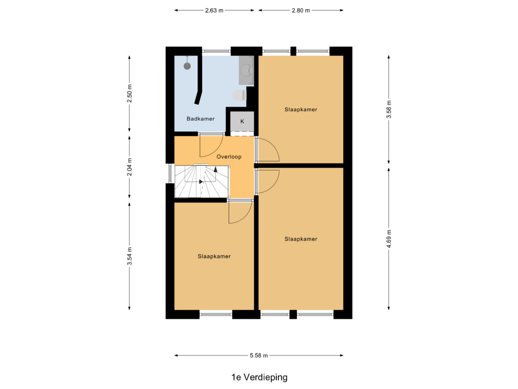 View floorplan of 1e Verdieping of De Sjees 13