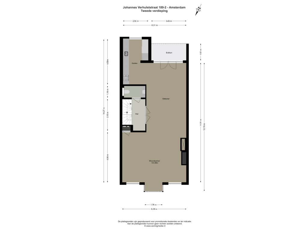 View floorplan of Tweede Verdieping of Johannes Verhulststraat 189-2