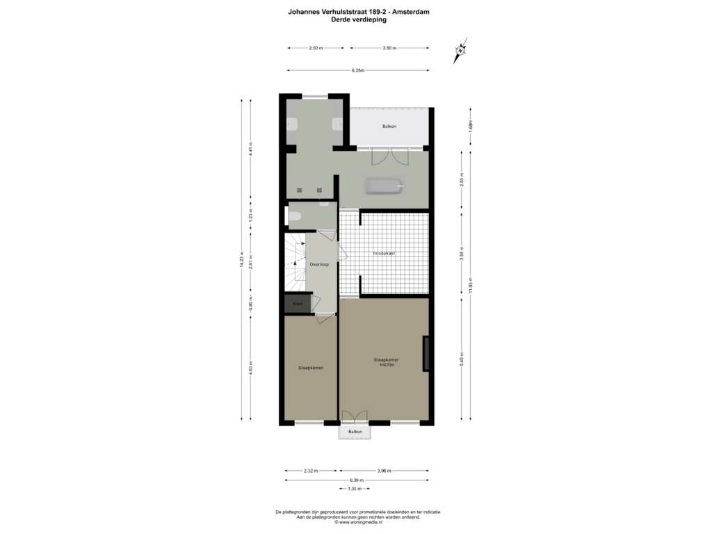 View floorplan of Derde Verdieping of Johannes Verhulststraat 189-2