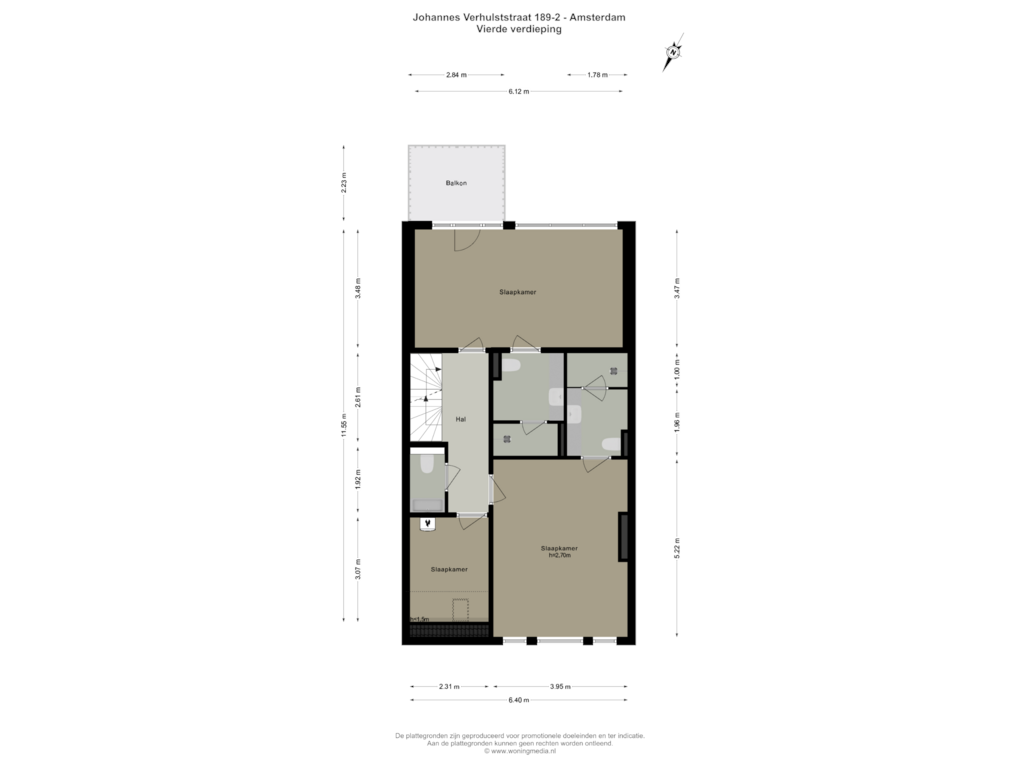 View floorplan of Vierde Verdieping of Johannes Verhulststraat 189-2