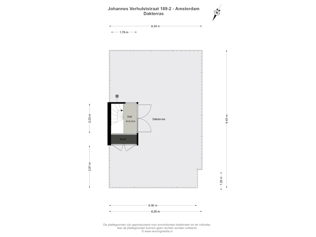 View floorplan of Dakterras of Johannes Verhulststraat 189-2