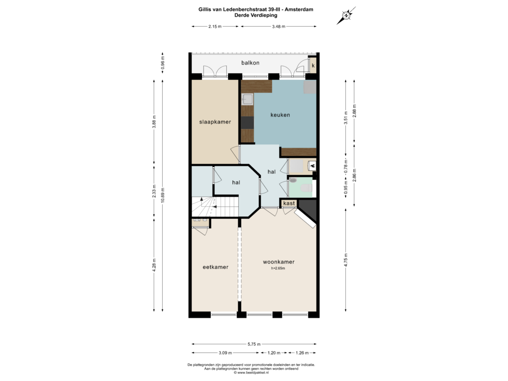 View floorplan of DERDE VERDIEPING of Gillis van Ledenberchstraat 39-3