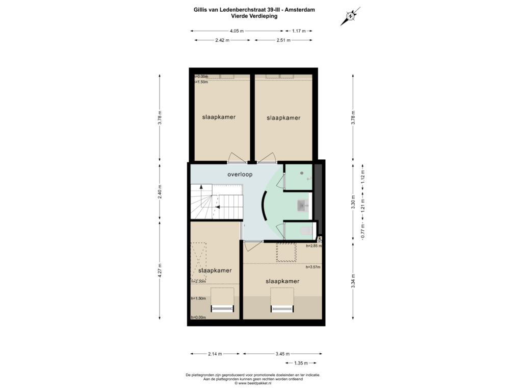 View floorplan of VIERDE VERDIEPING of Gillis van Ledenberchstraat 39-3