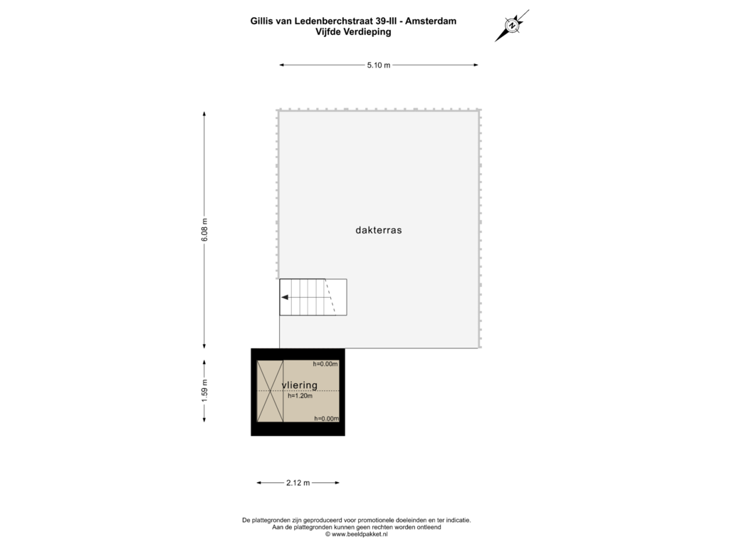 View floorplan of VIJFDE VERDIEPING of Gillis van Ledenberchstraat 39-3