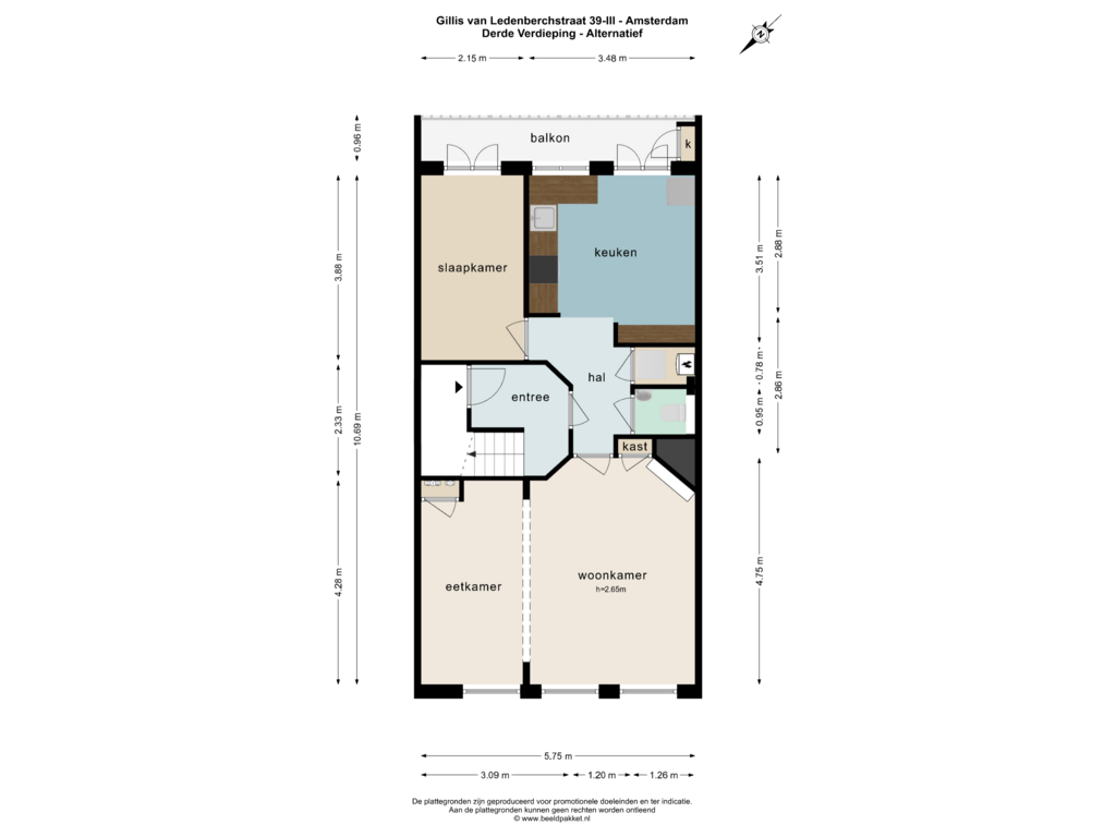 View floorplan of DERDE VERDIEPING - ALTERNATIEF of Gillis van Ledenberchstraat 39-3