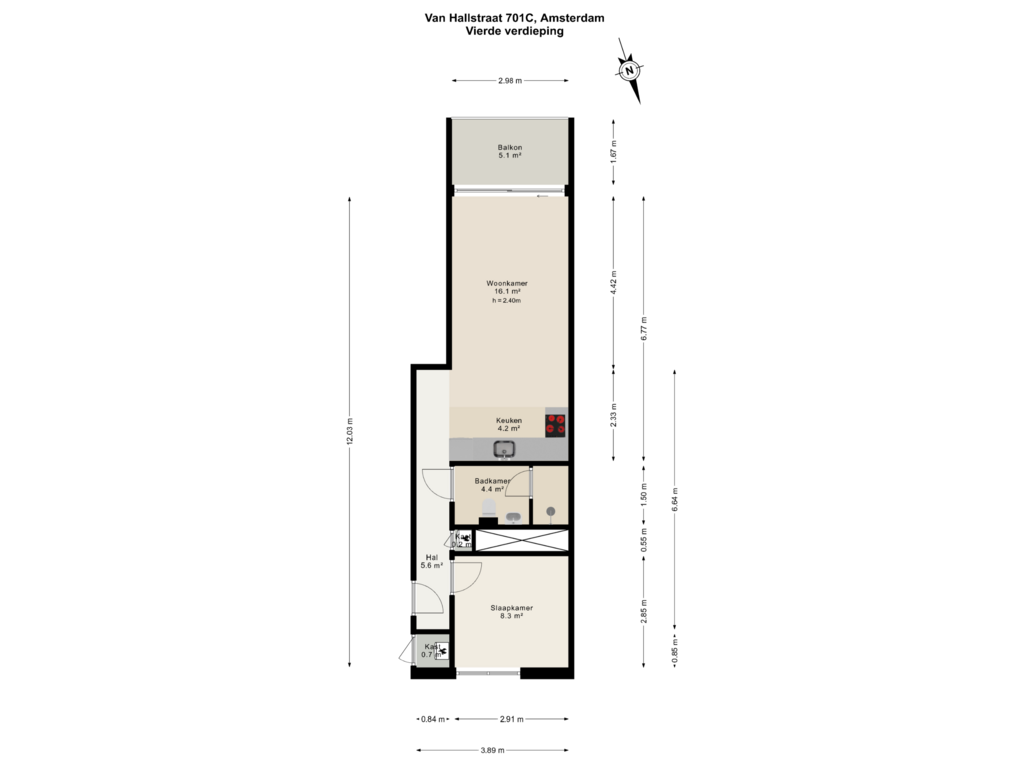 Bekijk plattegrond van Vierde verdieping van Van Hallstraat 701-C