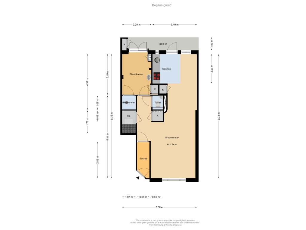 View floorplan of Begane grond of Theophile de Bockstraat 45-H