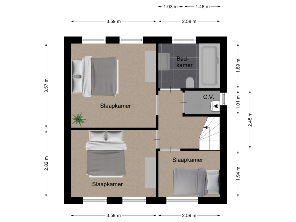 View floorplan of Eerste verdieping of Gulickerstraat 15