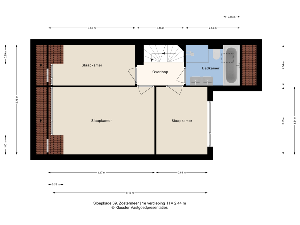 View floorplan of 1e verdieping of Sloepkade 39