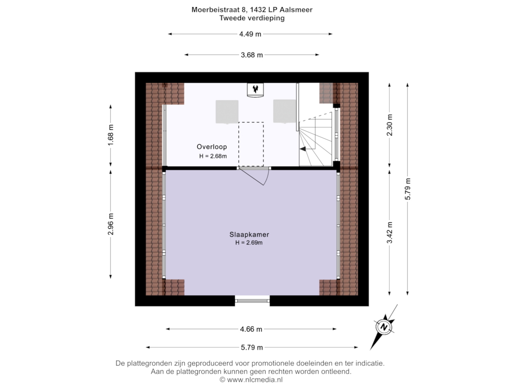 Bekijk plattegrond van Tweede verdieping van Moerbeistraat 8