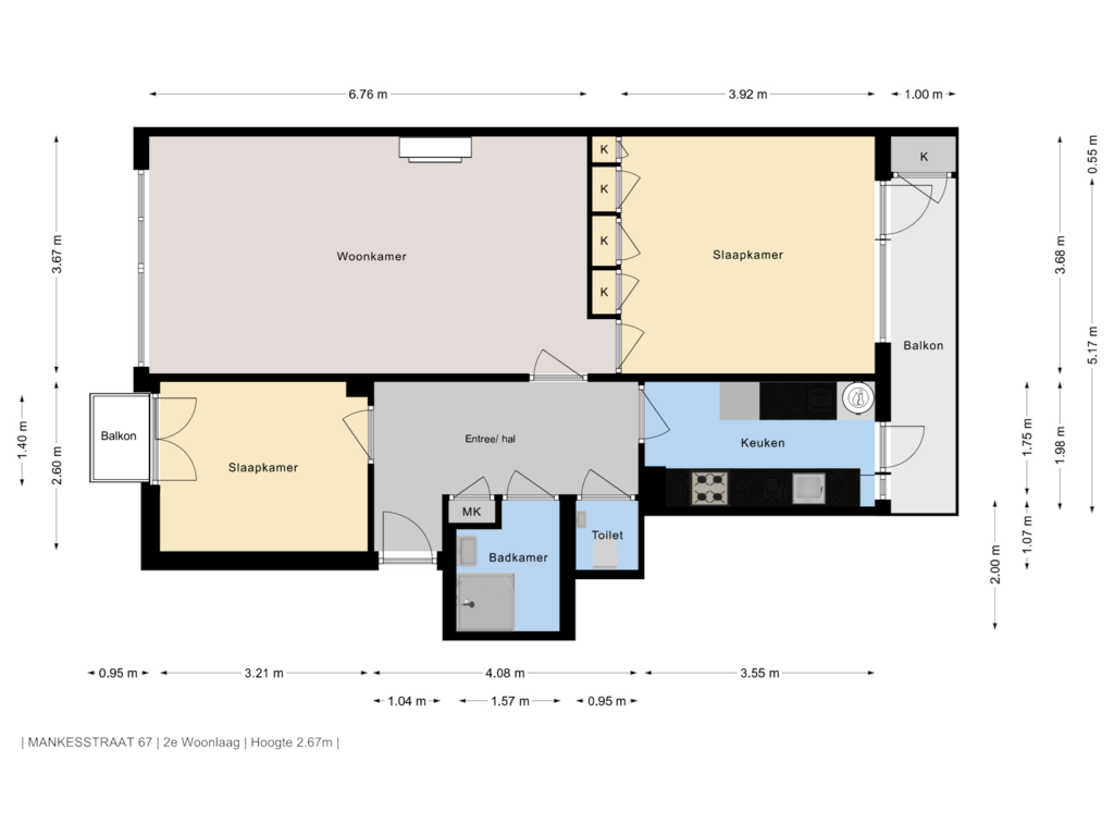 View floorplan of 2e Woonlaag of Mankesstraat 67