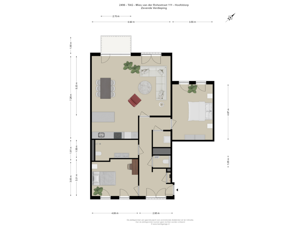 View floorplan of ZEVENDE VERDIEPING of Mies van der Rohestraat 111