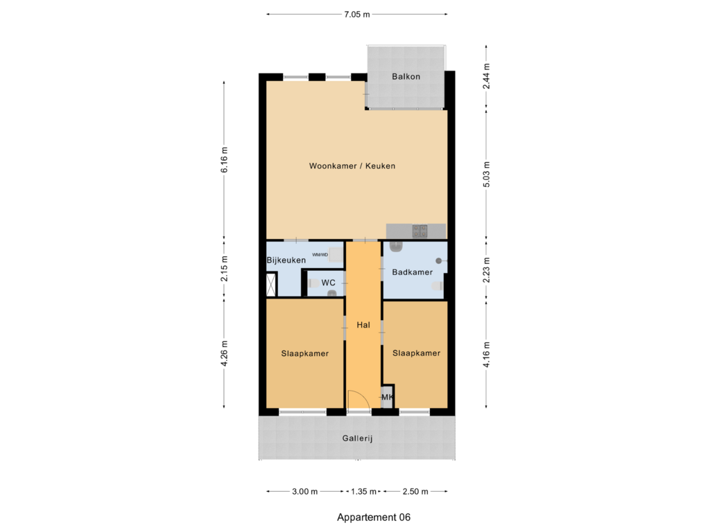 View floorplan of Appartement 06 of Daem van Kekenstraat 1-D