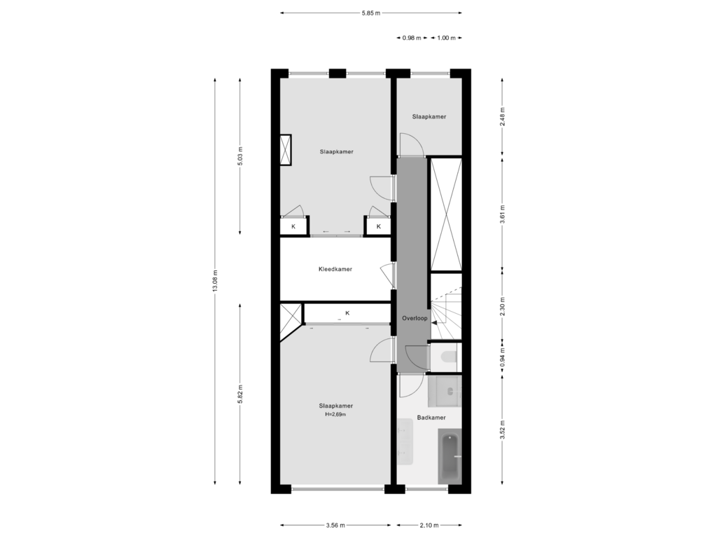 View floorplan of 1e Verdieping of Oostzeedijk 124-B