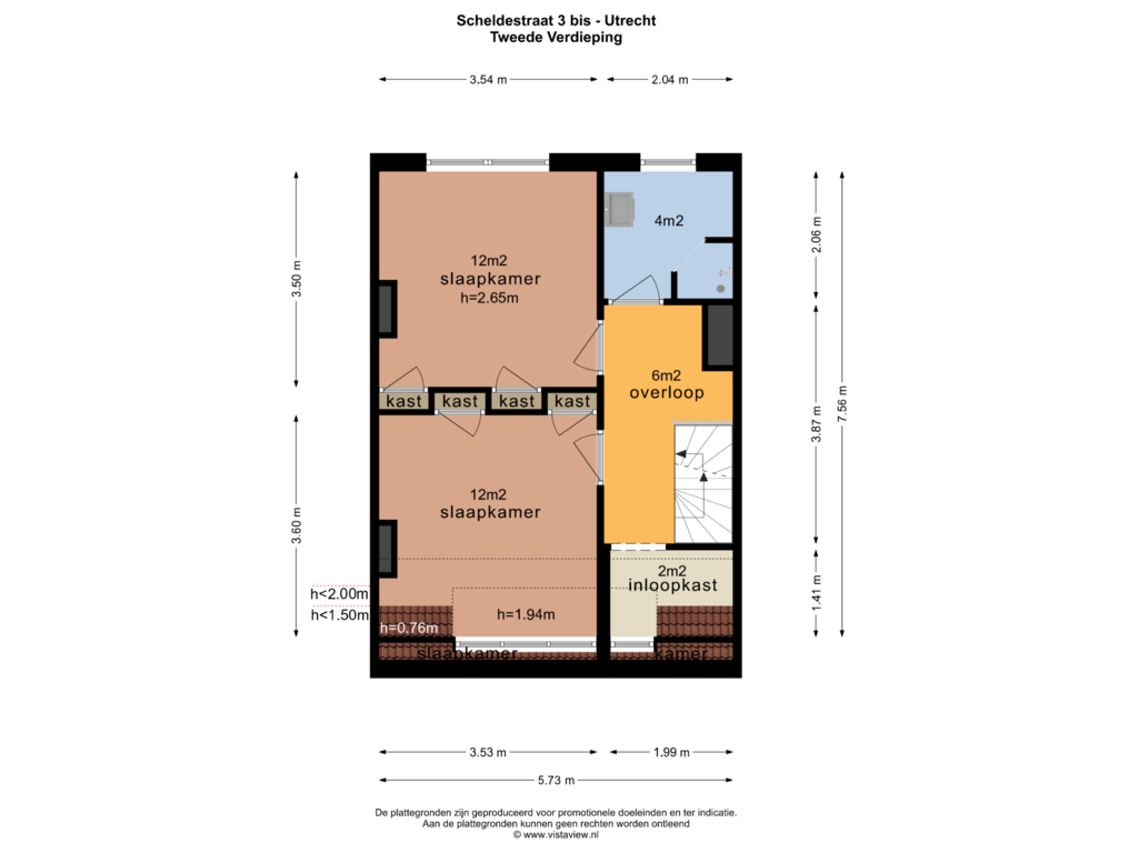 Bekijk plattegrond van TWEEDE VERDIEPING van Scheldestraat 3-BS