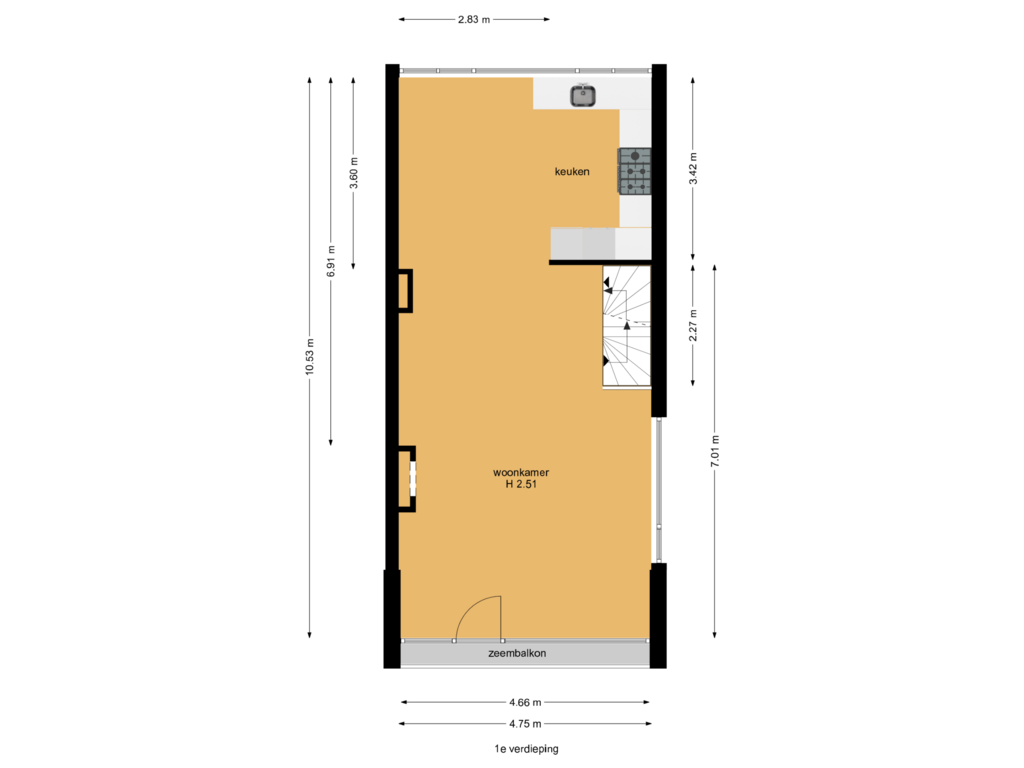 Bekijk plattegrond van 1e verdieping van Van Duivenvoordelaan 21-A