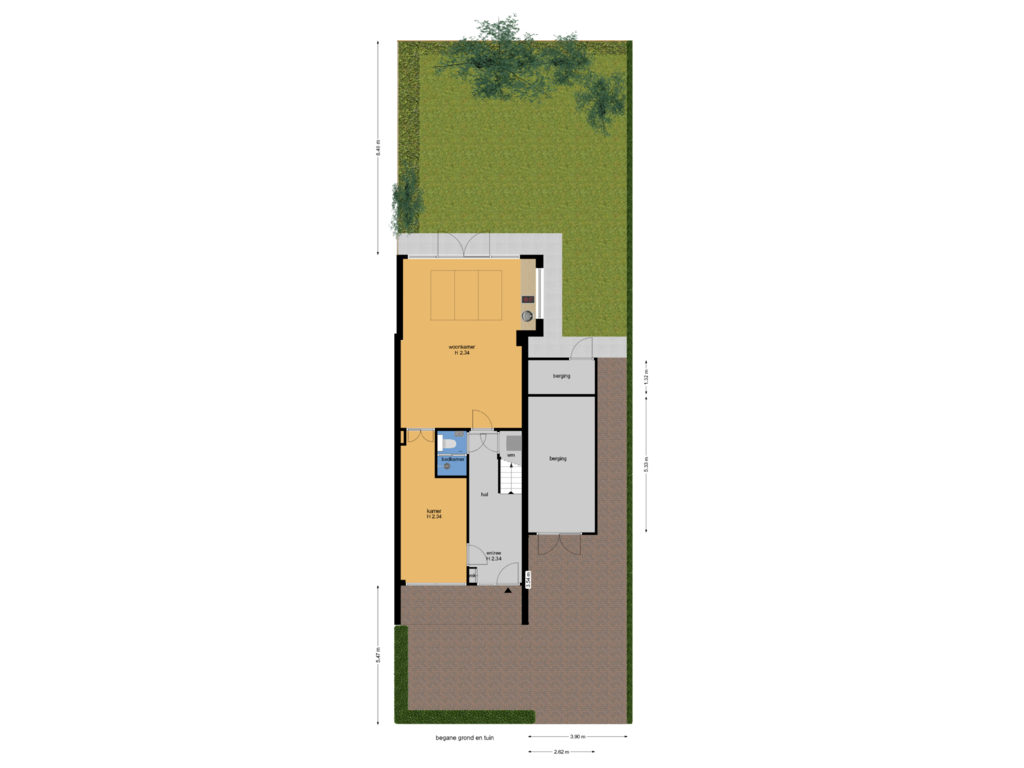 Bekijk plattegrond van begane grond en tuin van Van Duivenvoordelaan 21-A