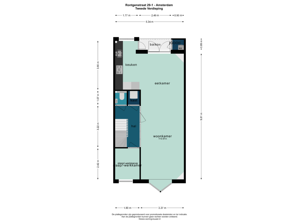 Bekijk plattegrond van TWEEDE VERDIEPING van Röntgenstraat 29-1