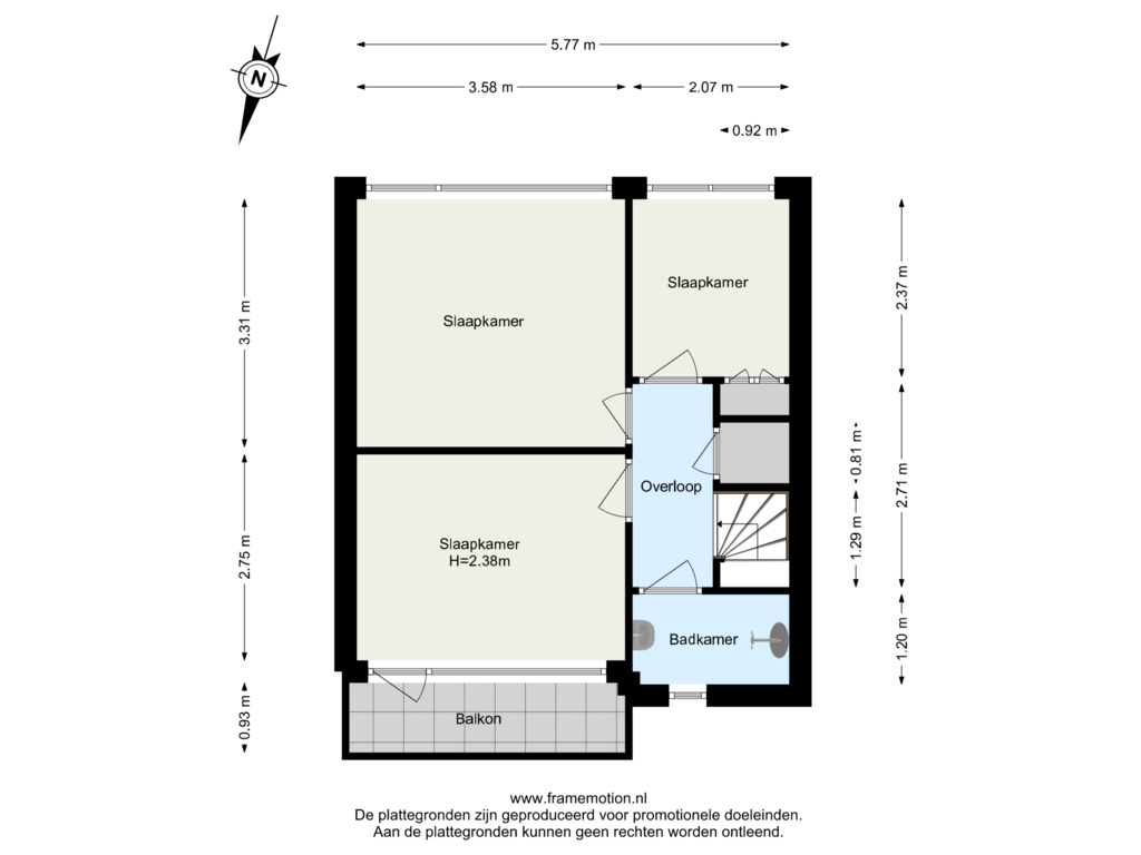 View floorplan of Verdieping 1 of Van Langendonckstraat 17