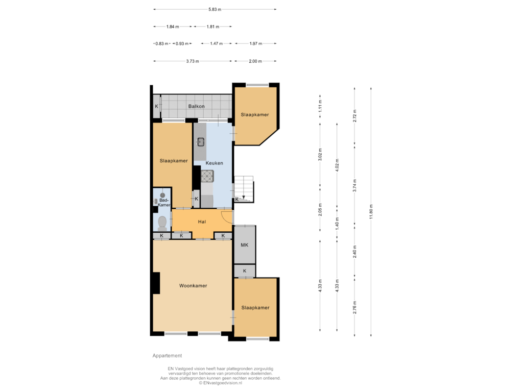 Bekijk plattegrond van Appartement van Laing's Nekstraat 48-1