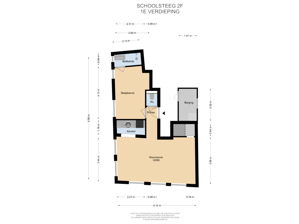 Bekijk plattegrond van 1E Verdieping van Schoolsteeg 2-F