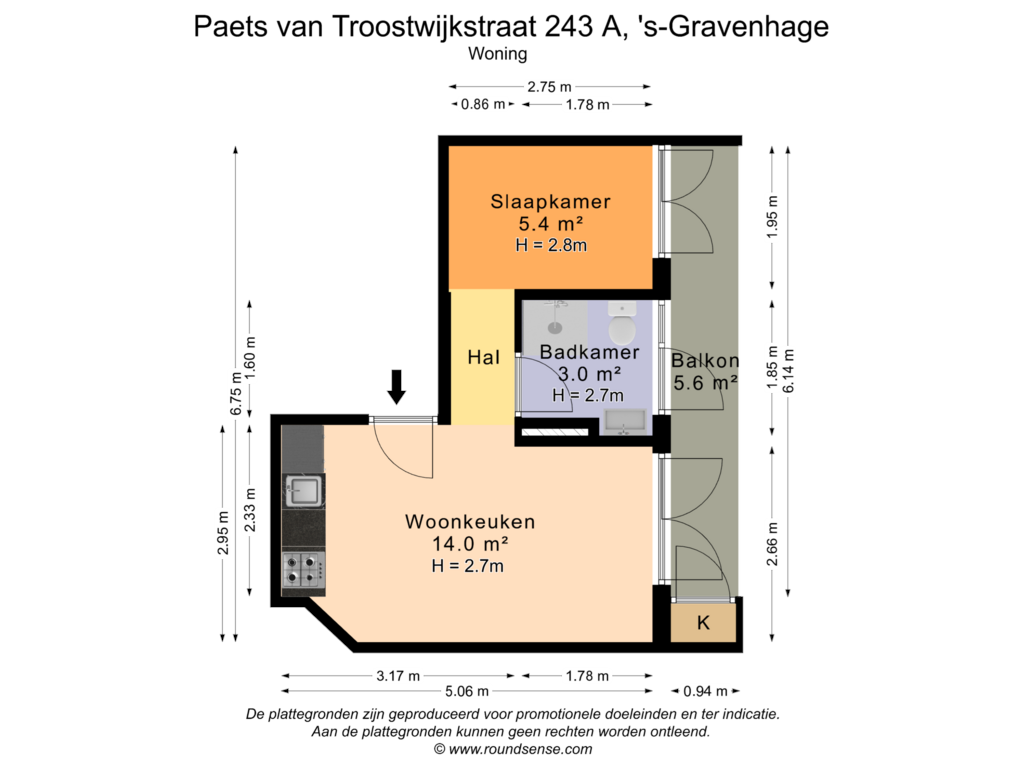 Bekijk plattegrond van Woning van Paets van Troostwijkstraat 243-A