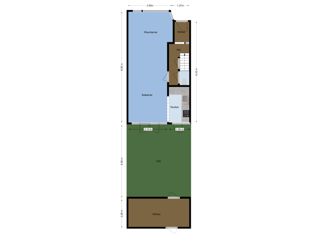 Bekijk plattegrond van begane grond met perceel van Hooft Graaflandstraat 99