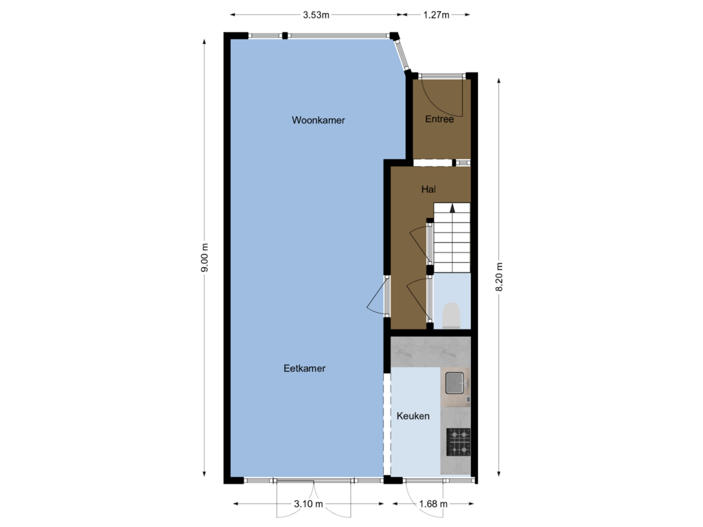 Bekijk plattegrond van begane grond van Hooft Graaflandstraat 99