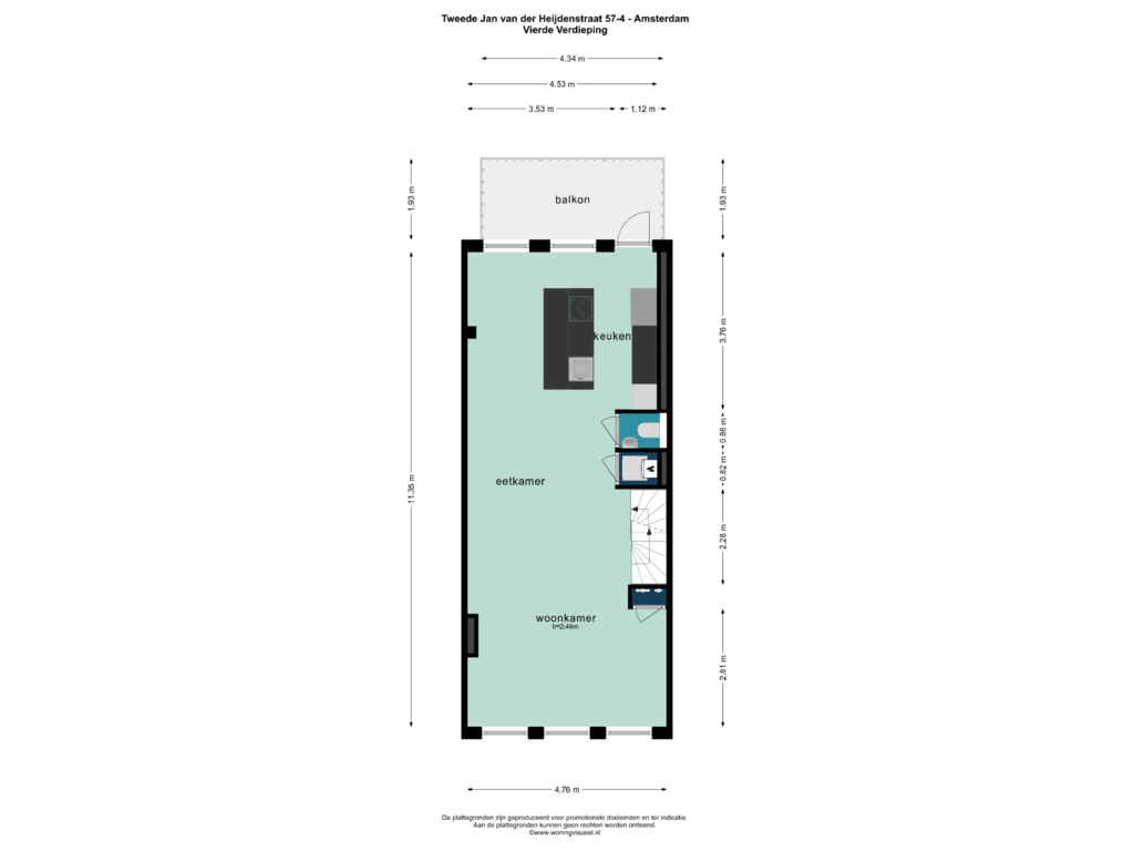 Bekijk plattegrond van Vierde Verdieping van Tweede Jan van der Heijdenstraat 57-4