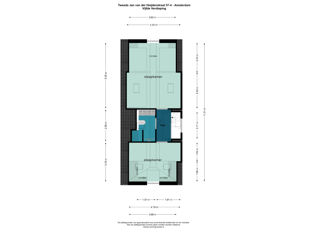 Bekijk plattegrond van Vijfde Verdieping van Tweede Jan van der Heijdenstraat 57-4