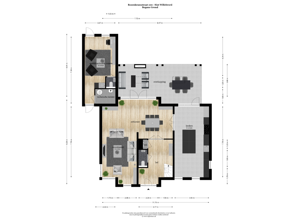 View floorplan of BEGANE GROND of Rozenkransstraat 100