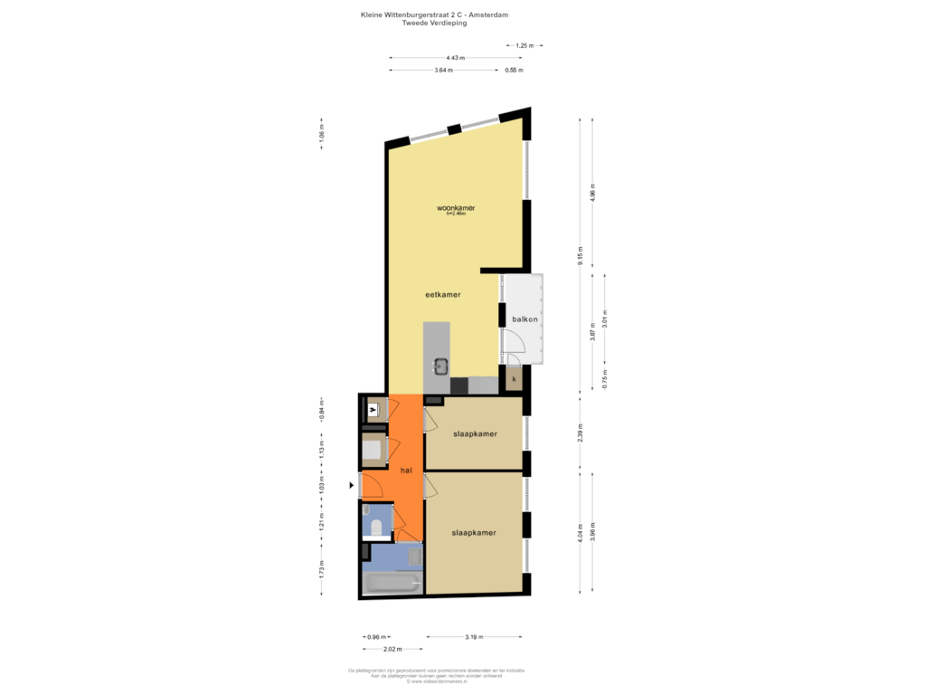 Bekijk plattegrond van TWEEDE VERDIEPING van Kleine Wittenburgerstraat 2-C