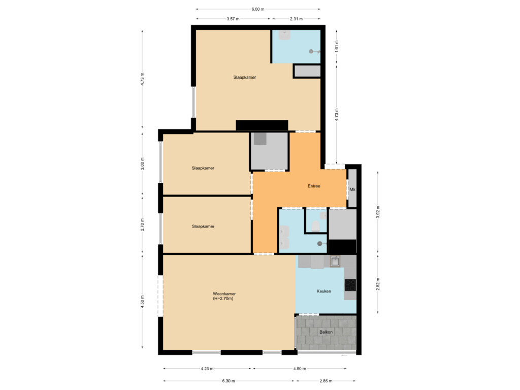 View floorplan of First floor of Niemeyerstraat 99