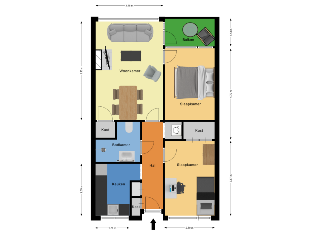 Bekijk plattegrond van 3 kamer appartement van Platostraat 230