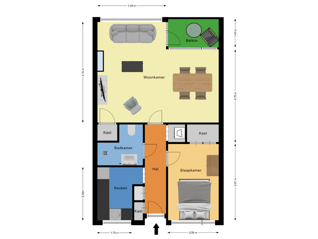 Bekijk plattegrond van 2 kamer appartement van Platostraat 230