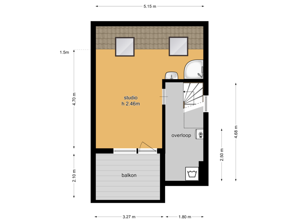 View floorplan of Tweede verdieping of Monseigneur van Steelaan 1-F