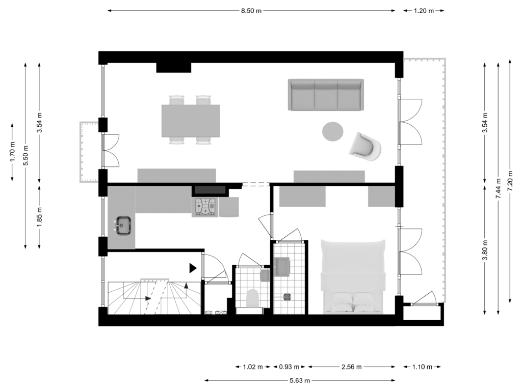 Bekijk plattegrond van Appartement van Baarsstraat 5-3