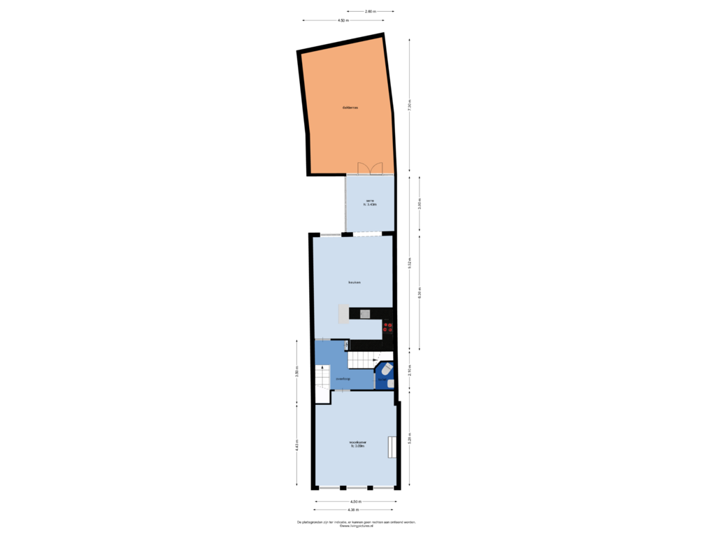 View floorplan of 1e verdieping of Kortemeestraat 7