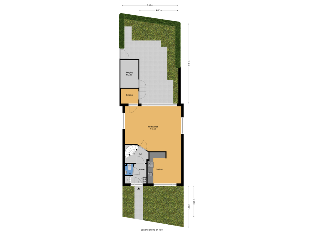 Bekijk plattegrond van begane grond en tuin van Van Duivenvoordelaan 90