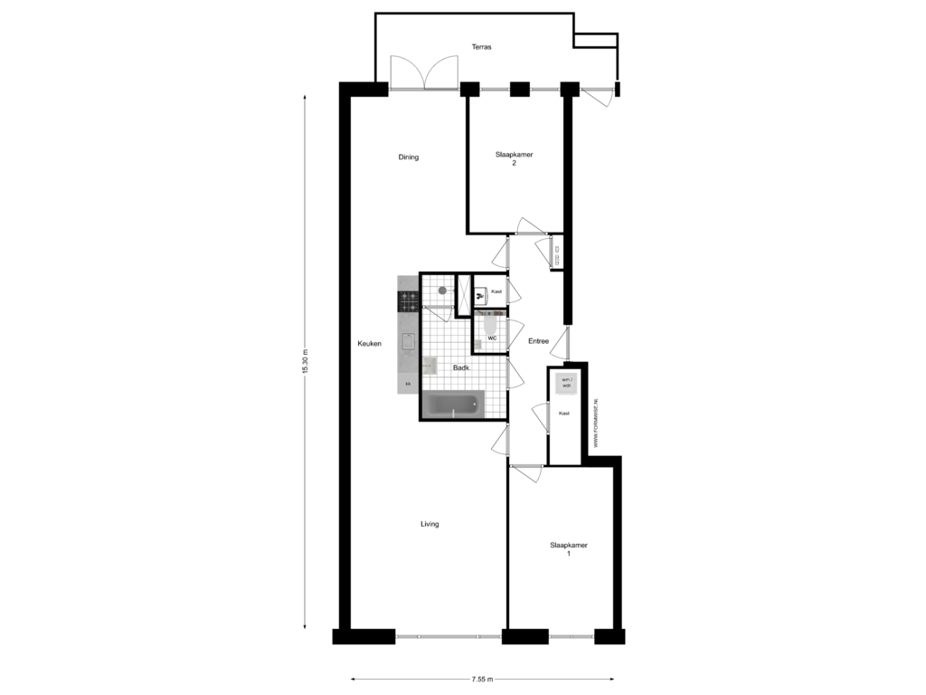 View floorplan of 3e Verdieping of Bilderdijkkade 52-H