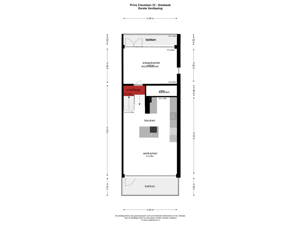 Bekijk plattegrond van EERSTE VERDIEPING van Prins Clauslaan 32