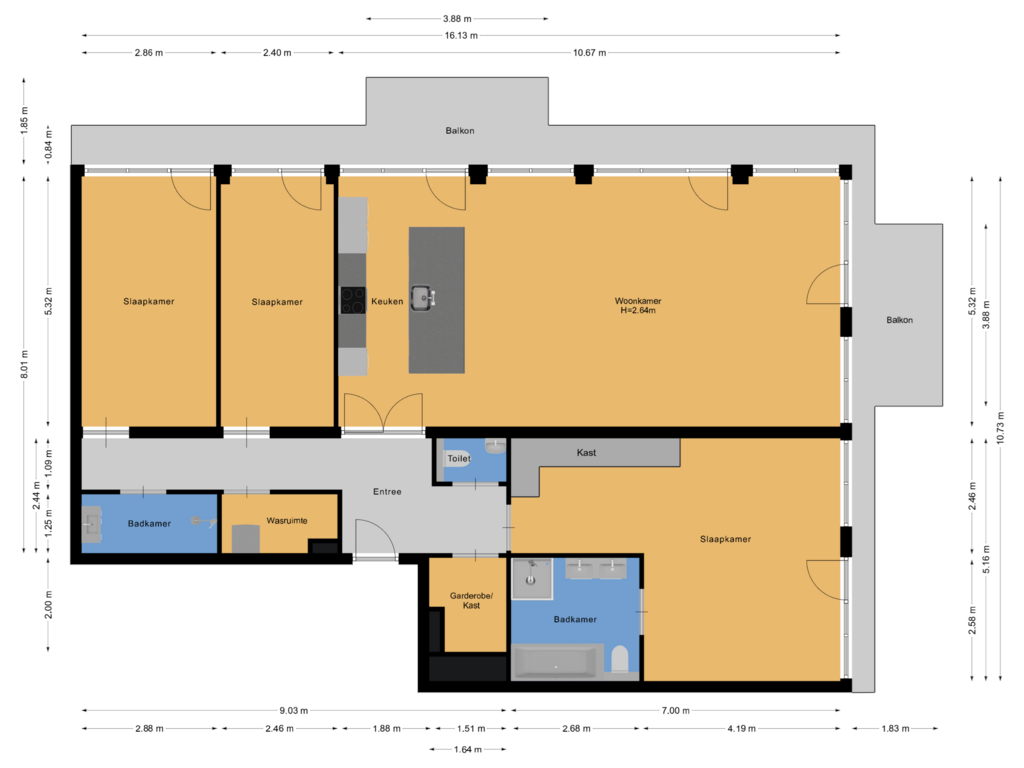 View floorplan of Appartement of Bottelarijstraat 25