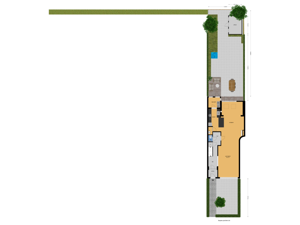 Bekijk plattegrond van begane grond en tuin van Lange Kerkdam 35-A