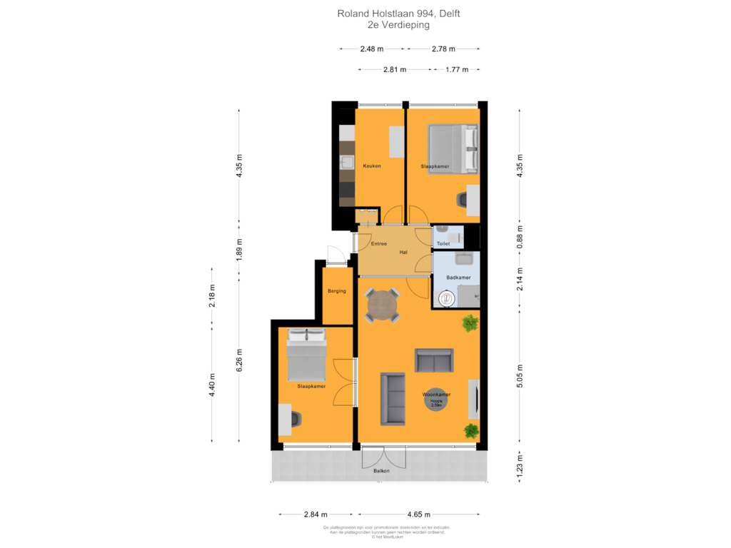 Bekijk plattegrond van 2e Verdieping van Roland Holstlaan 994