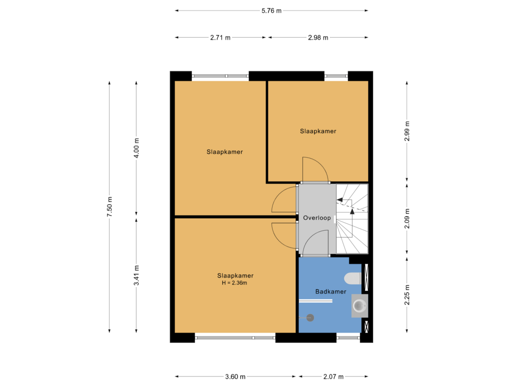 View floorplan of 1e verdieping of Gildestraat 38